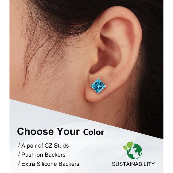 Womens Blue Cubic Zirconia 18K White Gold Plated 925 Sterling Silver Earrings - Picture 3 of 6